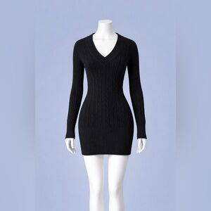 Black V-Neck Sweater Dress